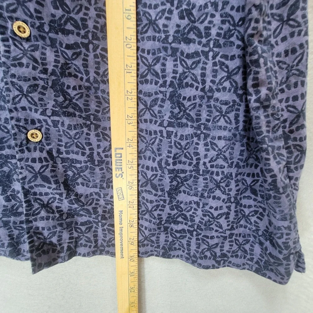 Eddie Bauer Shirt Mens L Hawaiian Vacation Linen Blend Blue Aztec Pocket‎ Office